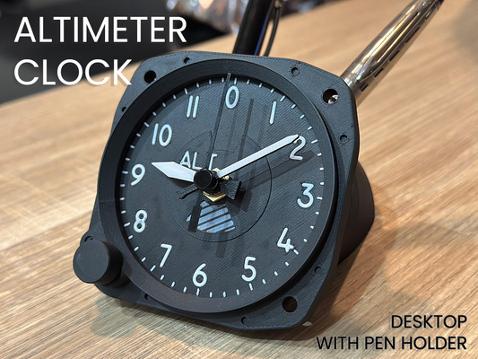 3D printed aircraft altimeter clock and pen holder detail
