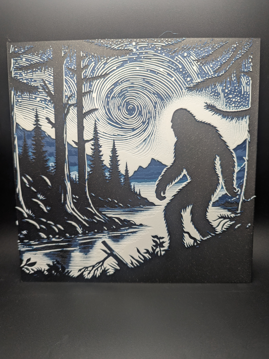 Night Walker Sasquatch 3D printed HueForge wall art