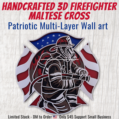 Firefighter Maltese Cross 3D printed American flag wall art