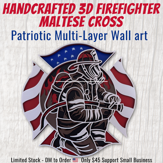 Firefighter Maltese Cross 3D printed American flag wall art