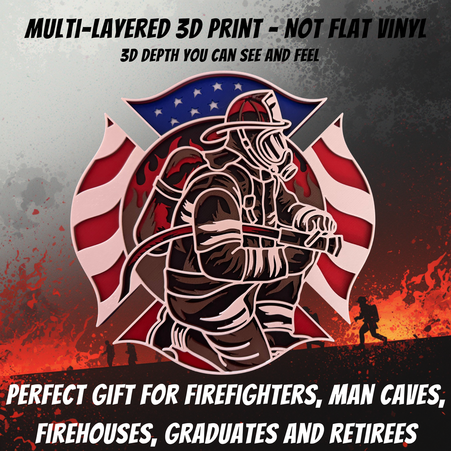 3D printed firefighter Maltese Cross patriotic wall art detail