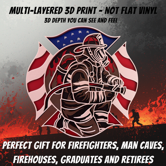 3D printed firefighter Maltese Cross patriotic wall art detail