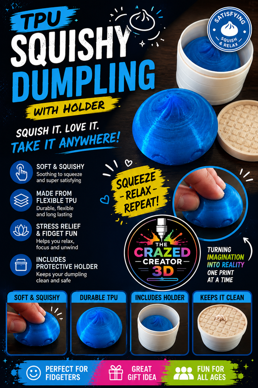 Squishy dumpling and steamer basket 3D printed TPU fidget toy