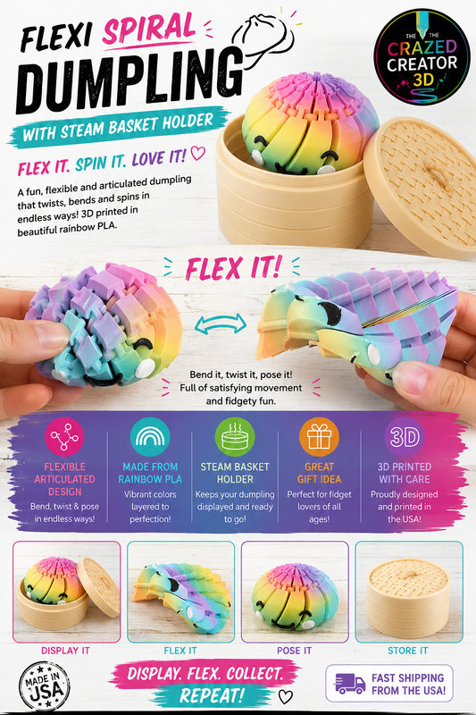 Flexi Spiral Dumpling with steamer basket articulated 3D printed fidget