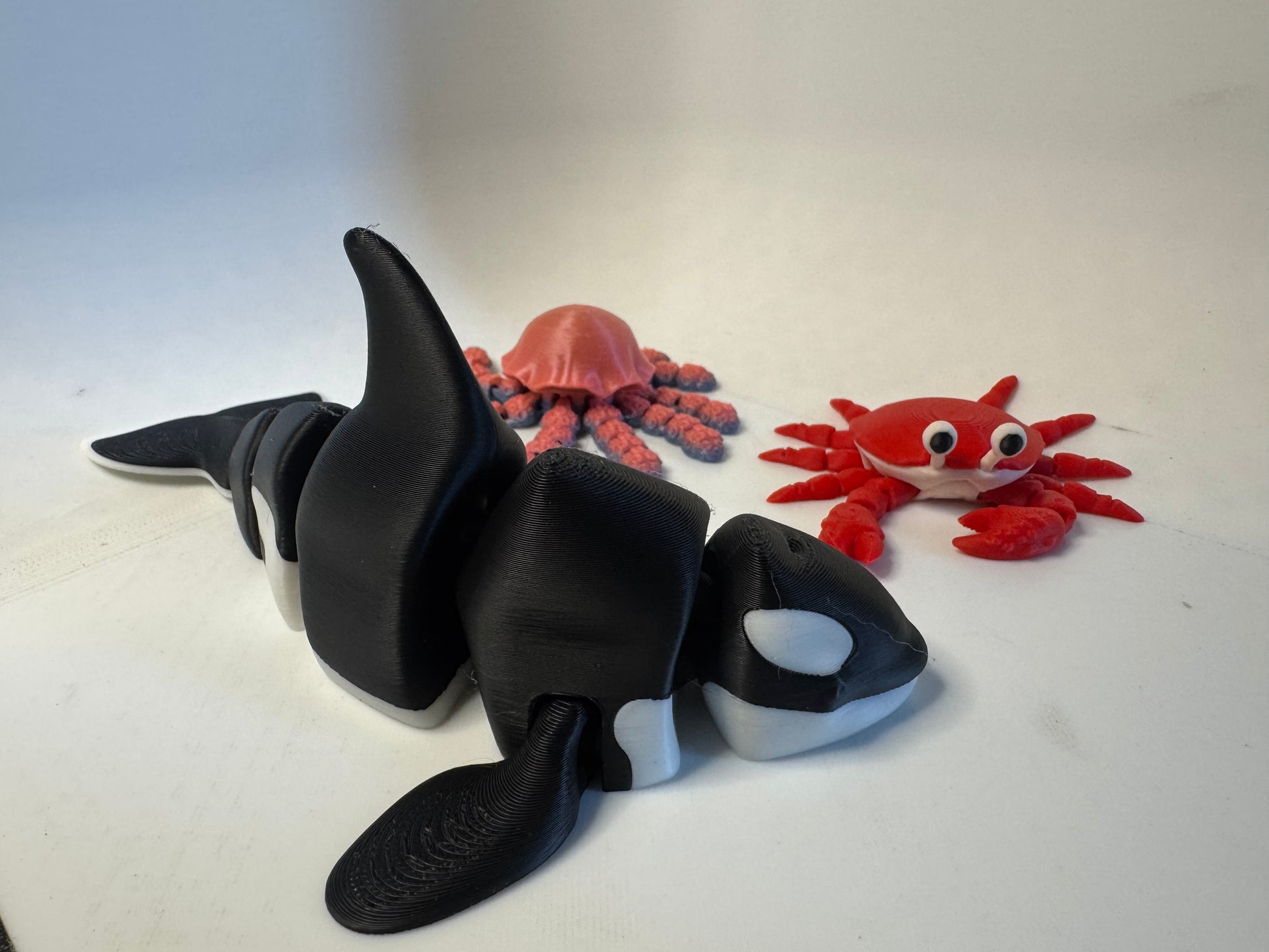 Flexi Sea Creature 3-Pack with orca jellyfish and crab 3D printed fidgets