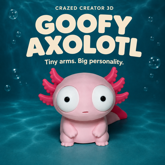 Goofy Axolotl hero view on teal aquatic background with Crazed Creator 3D branding